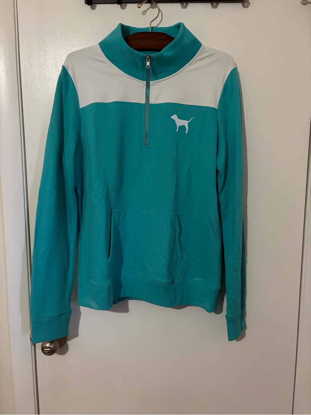 Victoria's Secret Teal and White Quarter-Zip Pullover Sweater